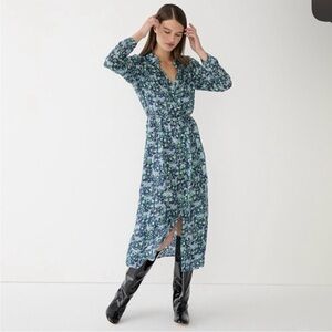J. Crew Button Front Long Sleeve Midi Shirt Dress in Fauna Floral 0